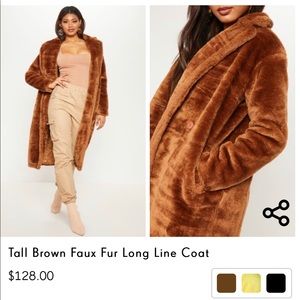 Tall Brown Faux Fur Long Line Coat